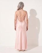 Penelope | Long Sleeve Satin Maxi Dress Evening Occasions — achterkant