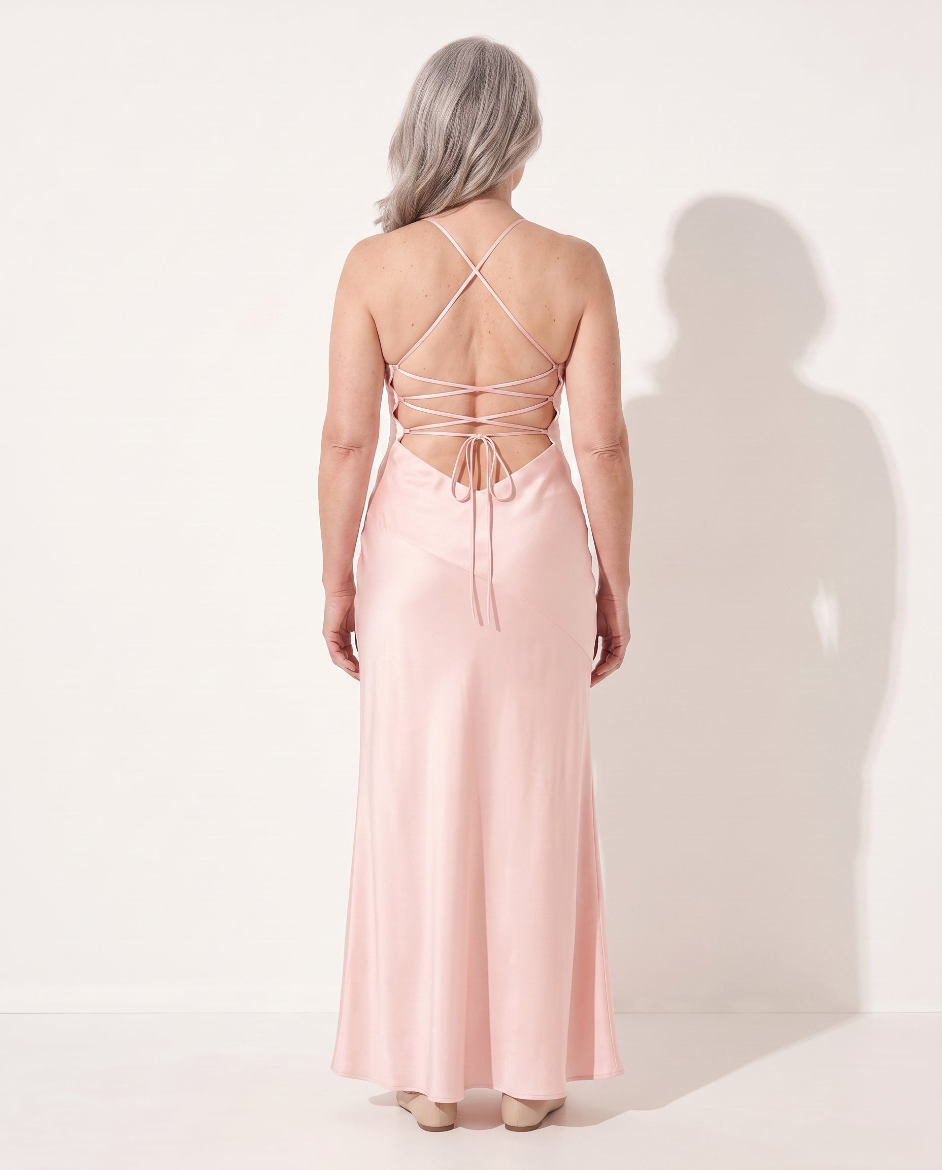 Penelope | Long Sleeve Satin Maxi Dress Evening Occasions — achterkant