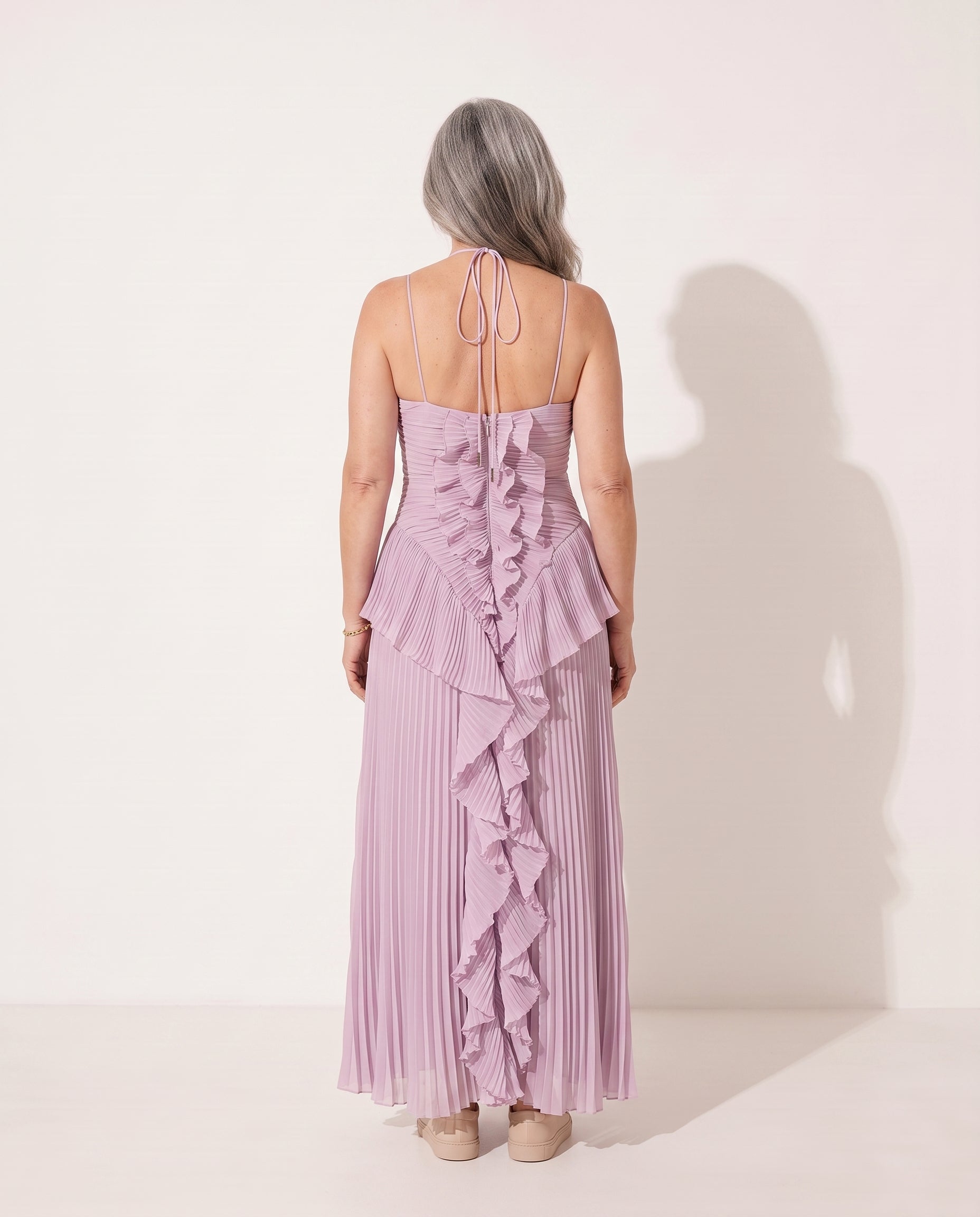 Iliana | Winter Wedding Guest Dresses With Pleated Ruffles — achterkant