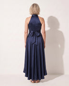 Amandine | Halter Neck Satin Maxi Dress With Ruffle Hem — achterkant