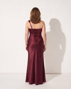 Lucienne | Long Sleeve Satin Dress One Shoulder Corset Maxi — achterkant