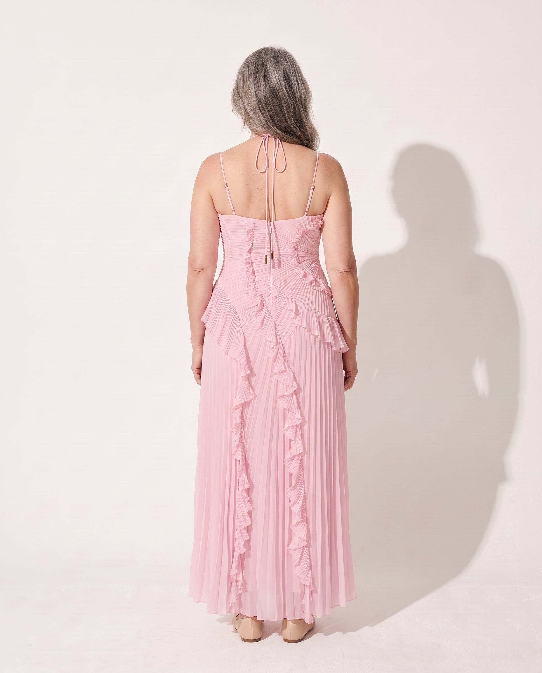 Berenice | Halter Evening Maxi Dresses With Ruffle Detail — achterkant