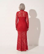 Floriane | Sheer Lace Turtleneck Bodycon Evening Dress — achterkant