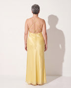 Francesca | Satin Dress High Split Maxi Evening Occasion Gown — achterkant