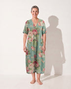 Theodora | Floral Long Sleeve Midi Dress for Garden Parties — Aqua Mint