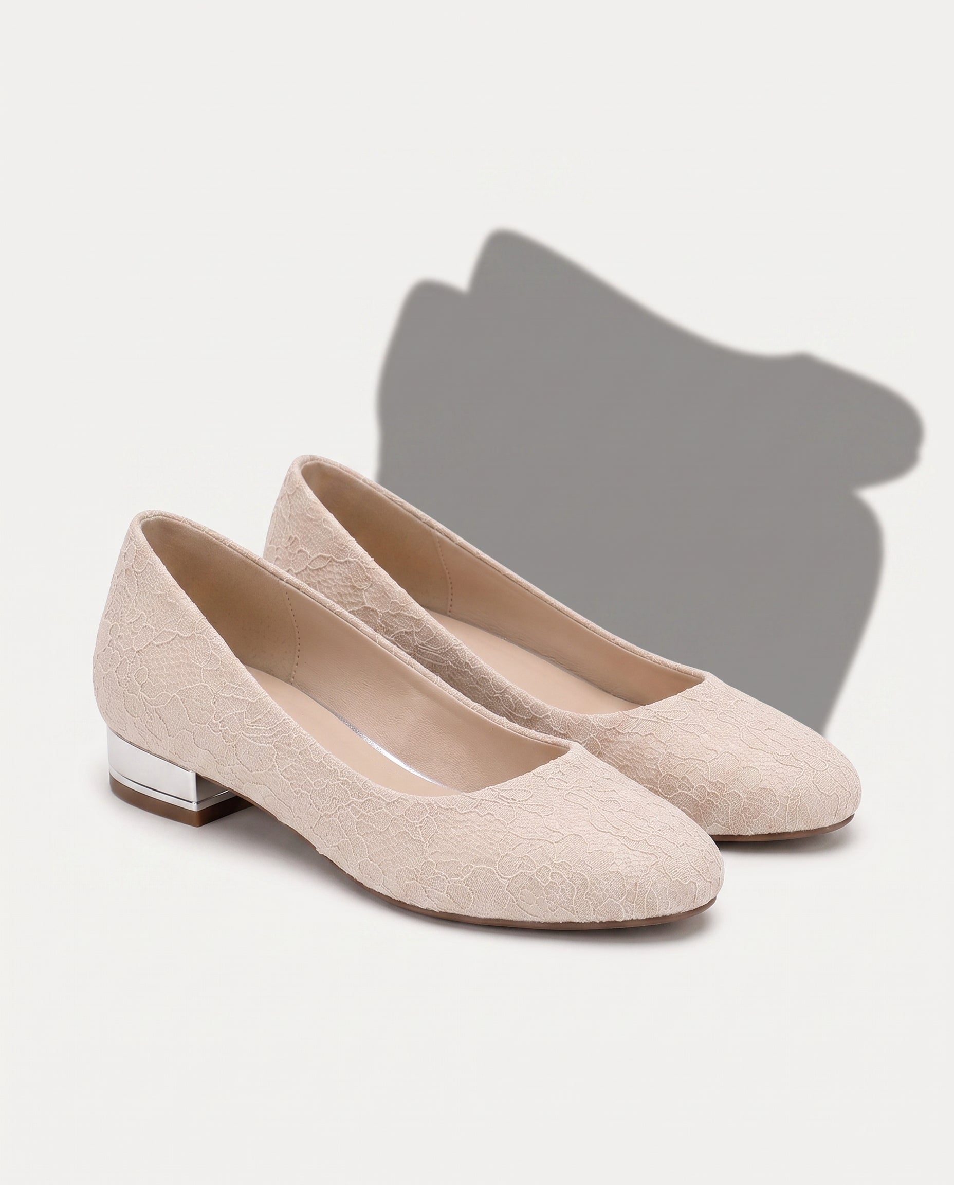 Apolline | Lace Wedding Shoes Low Heel Bridal Flats — Beige