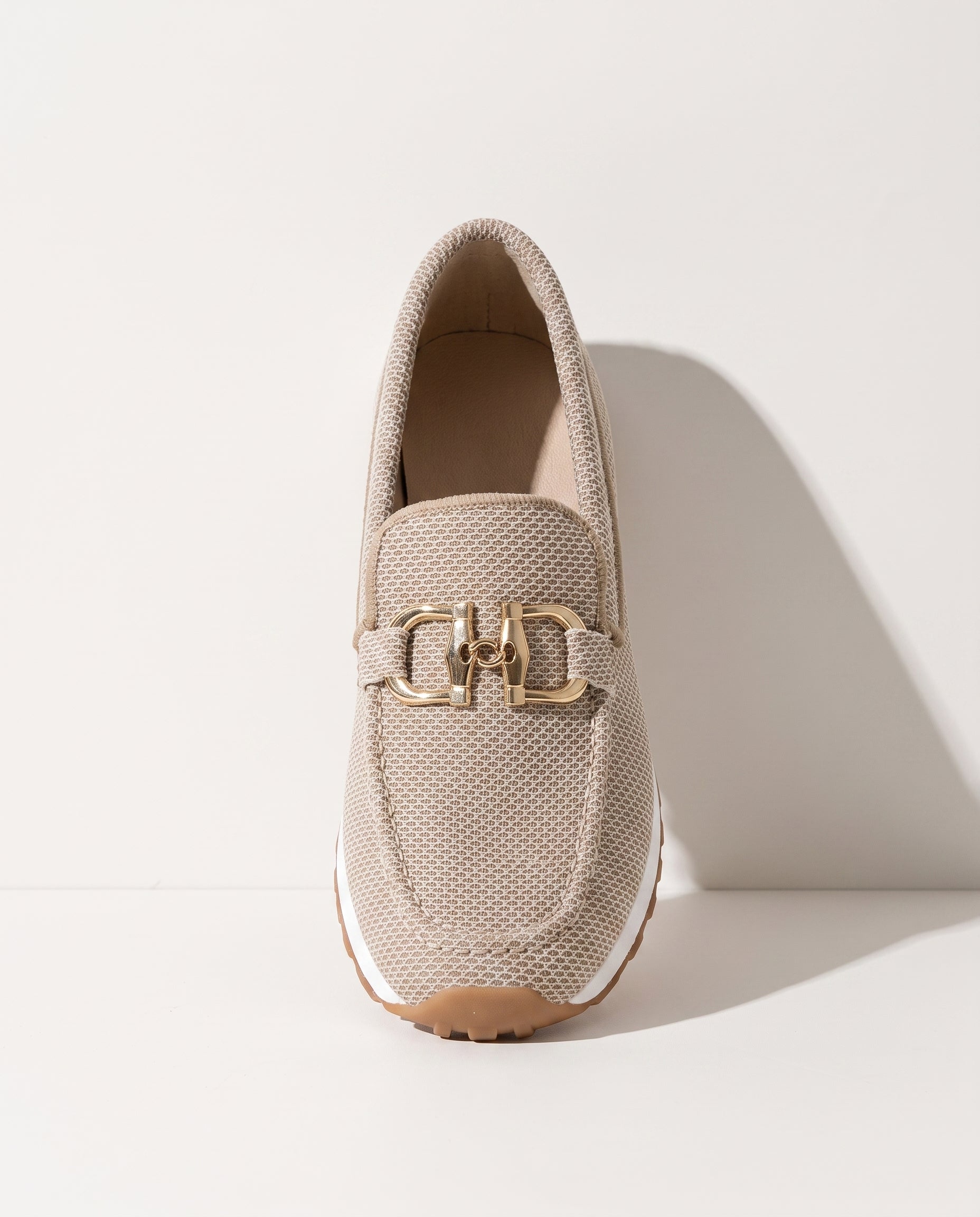 Esmee | Women Heeled Loafers With Gold Detail For Work & Smart Casual — Beige
