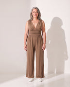Mathilde | Strapless Wide Leg Jumpsuit Evening Occasion Wear — Beige