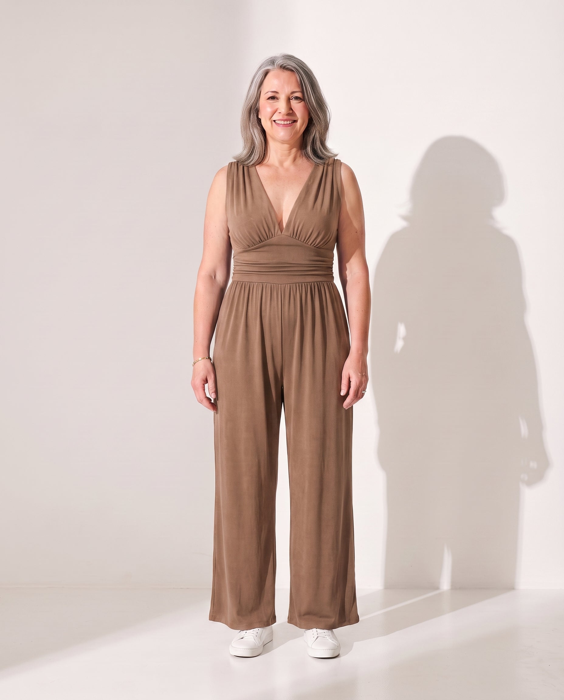 Mathilde | Strapless Wide Leg Jumpsuit Evening Occasion Wear — Beige
