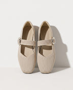 Sidonie | Womens Square Toe Knit Mary Jane Buckle Boots — Beige