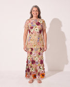 Agathe | Floral Appliqué Autumn Wedding Guest Dresses Midi — Beige