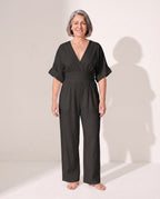 Penelope | Wide Leg Casual Jumpsuit With Cinched Waist — Black