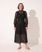 Honorine | Long Sleeve Lace Midi Wedding Guest Dresses — Black