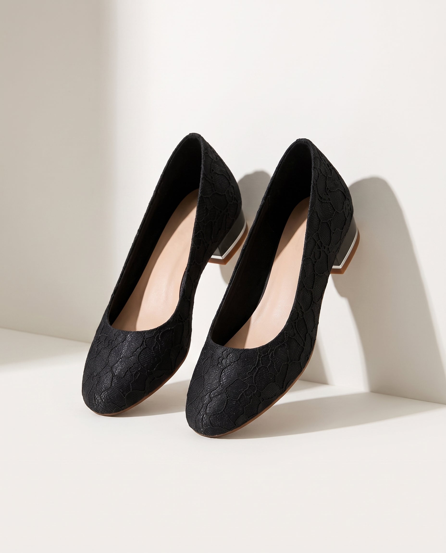 Apolline | Lace Wedding Shoes Low Heel Bridal Flats — Black