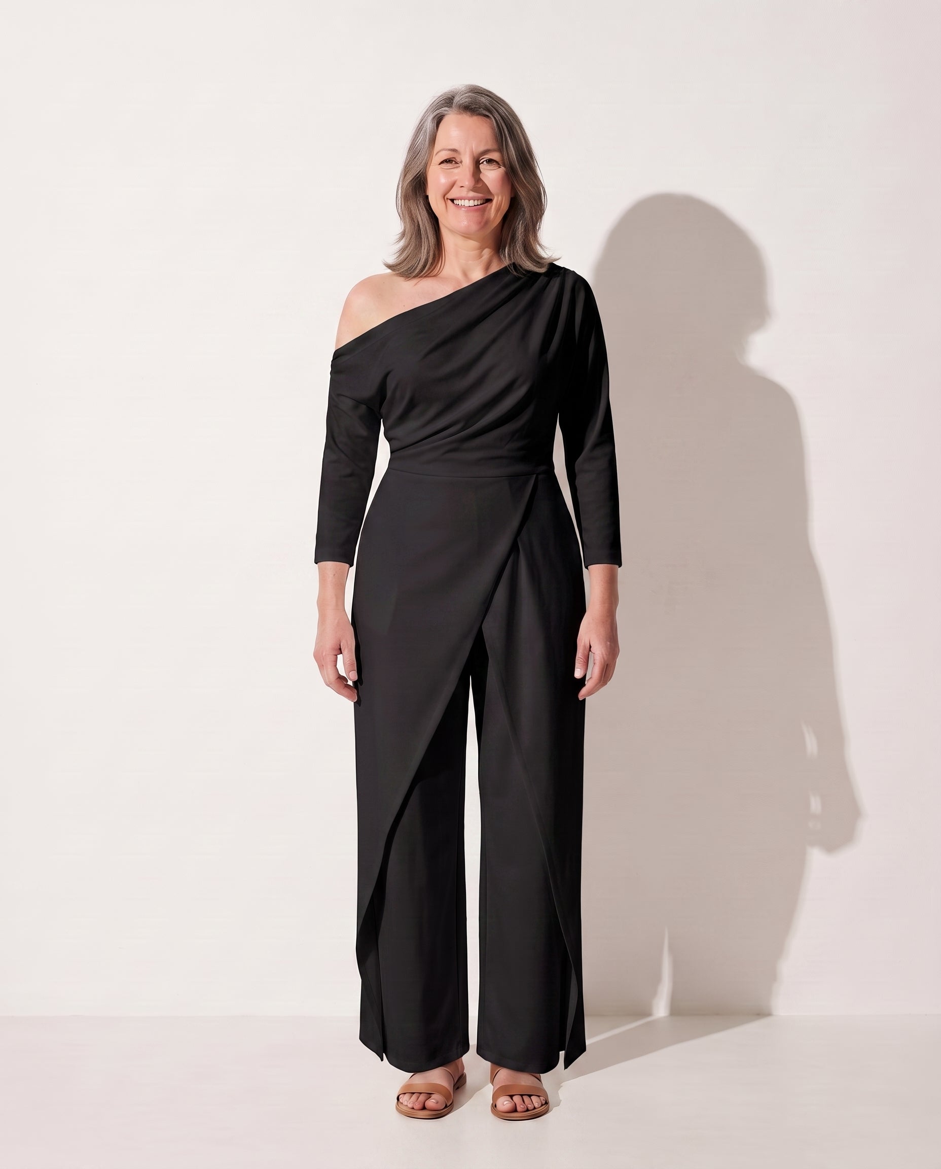 Arabella | One Shoulder Wide Leg Jumpsuit Evening Occasion — Black