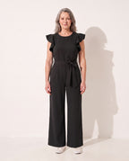 Eulalie | Elegant Wide Leg Evening Jumpsuits With Ruffle Detail — Black