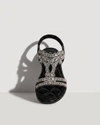 Maelys | Boho Embellished Wedding Shoes Strappy Flat Sandals — Black
