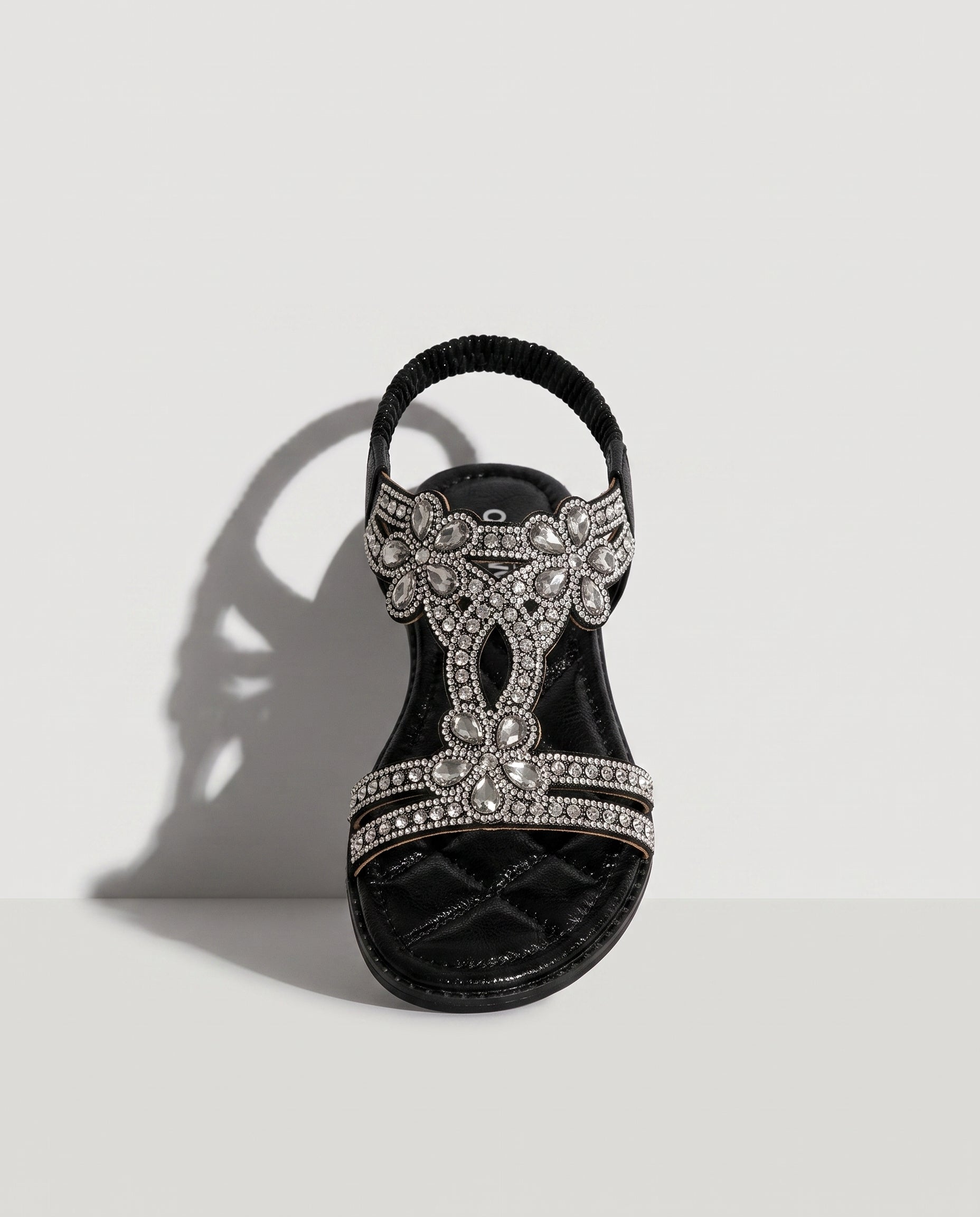 Maelys | Boho Embellished Wedding Shoes Strappy Flat Sandals — Black