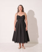 Lucinda | Formal Midi Dress With Corset Bodice & Full Skirt — Black