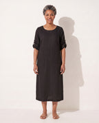 Noemie | Black Evening Dress with Draped A-Line Silhouette — Black