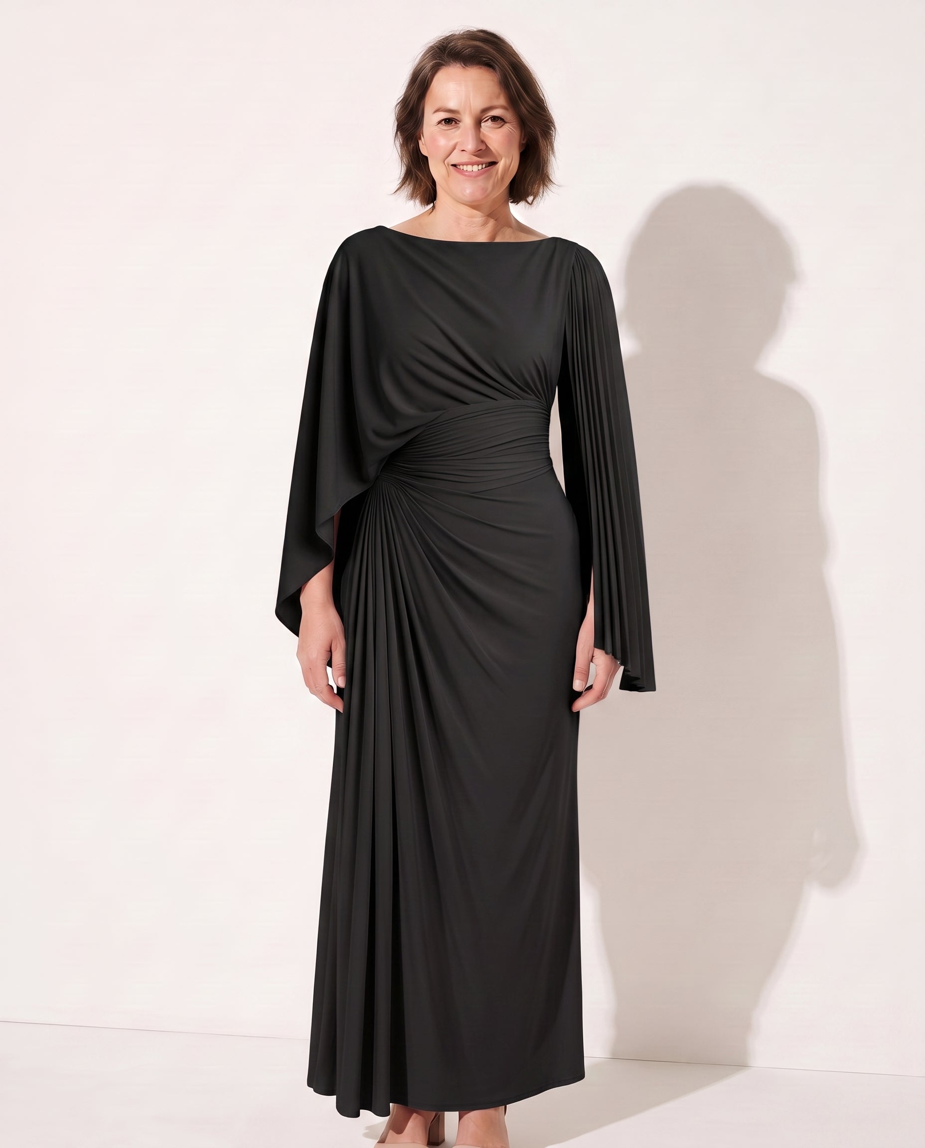 Ingrid | Women Wrap Sleeve Maxi Dress One Shoulder Occasion — Black