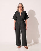 Ingrid | Strapless Wide Leg Linen Jumpsuit Summer Casual — Black