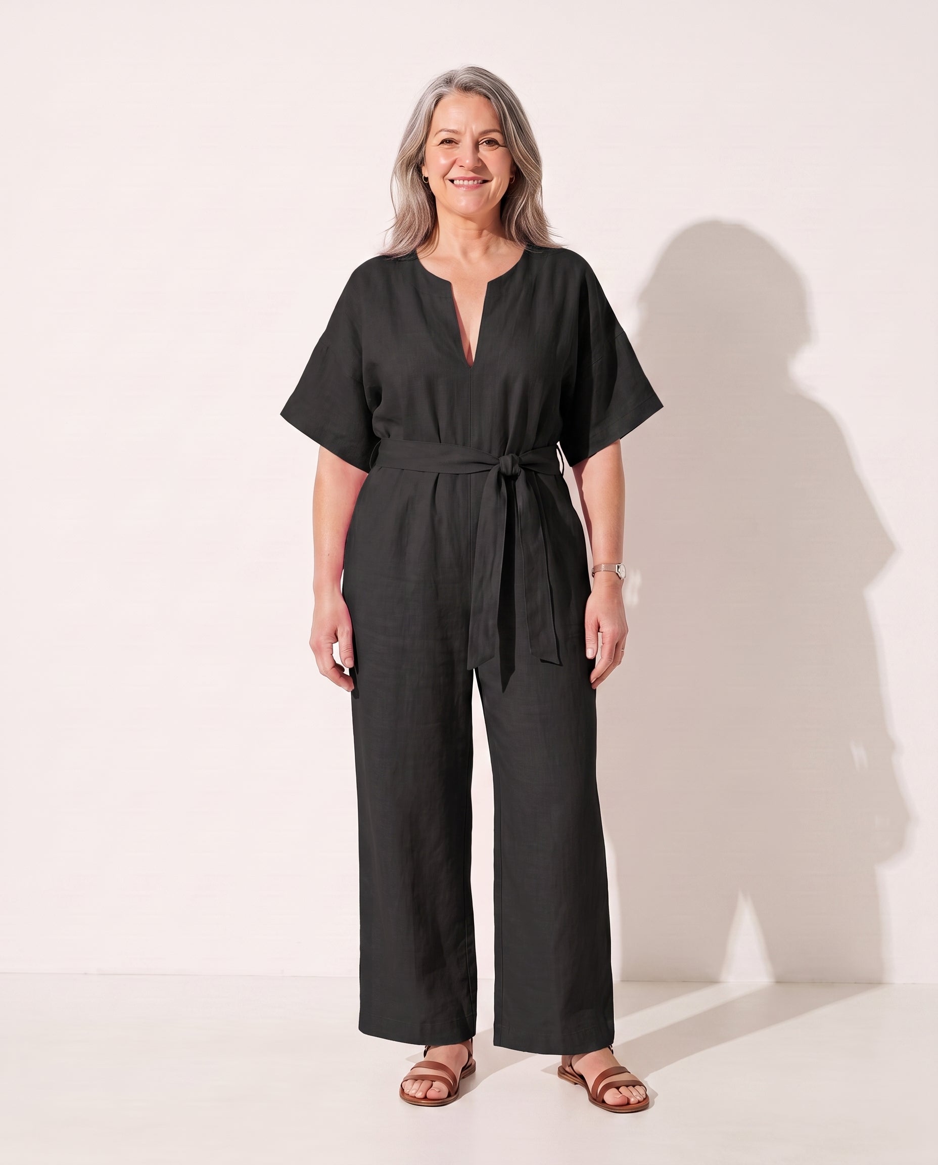 Ingrid | Strapless Wide Leg Linen Jumpsuit Summer Casual — Black
