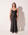 Evangeline | Black Satin Open Back Evening Dress