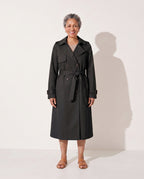 Persephone | Womens Leather Trench Coat Longline Belted — Black