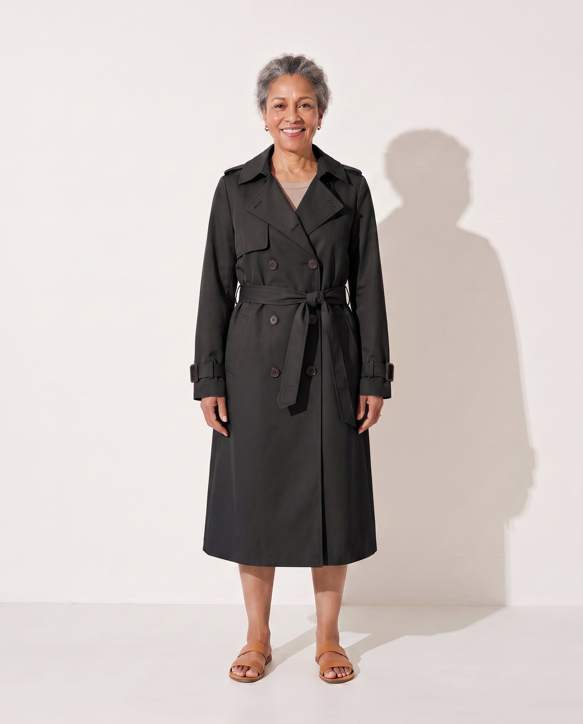 Persephone | Womens Leather Trench Coat Longline Belted — Black
