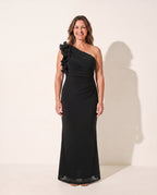 Verena | Wedding Guest Dresses With Sleeves Ruffle One Shoulder — Black