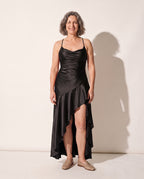 Henriette | Women Cowl Neck Satin Slip Maxi Dress — Black