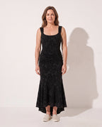 Hermione | Ruched Square Neck Evening Maxi Dresses — Black