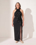 Henriette | Formal Dresses For Women Halter Floral Maxi — Black