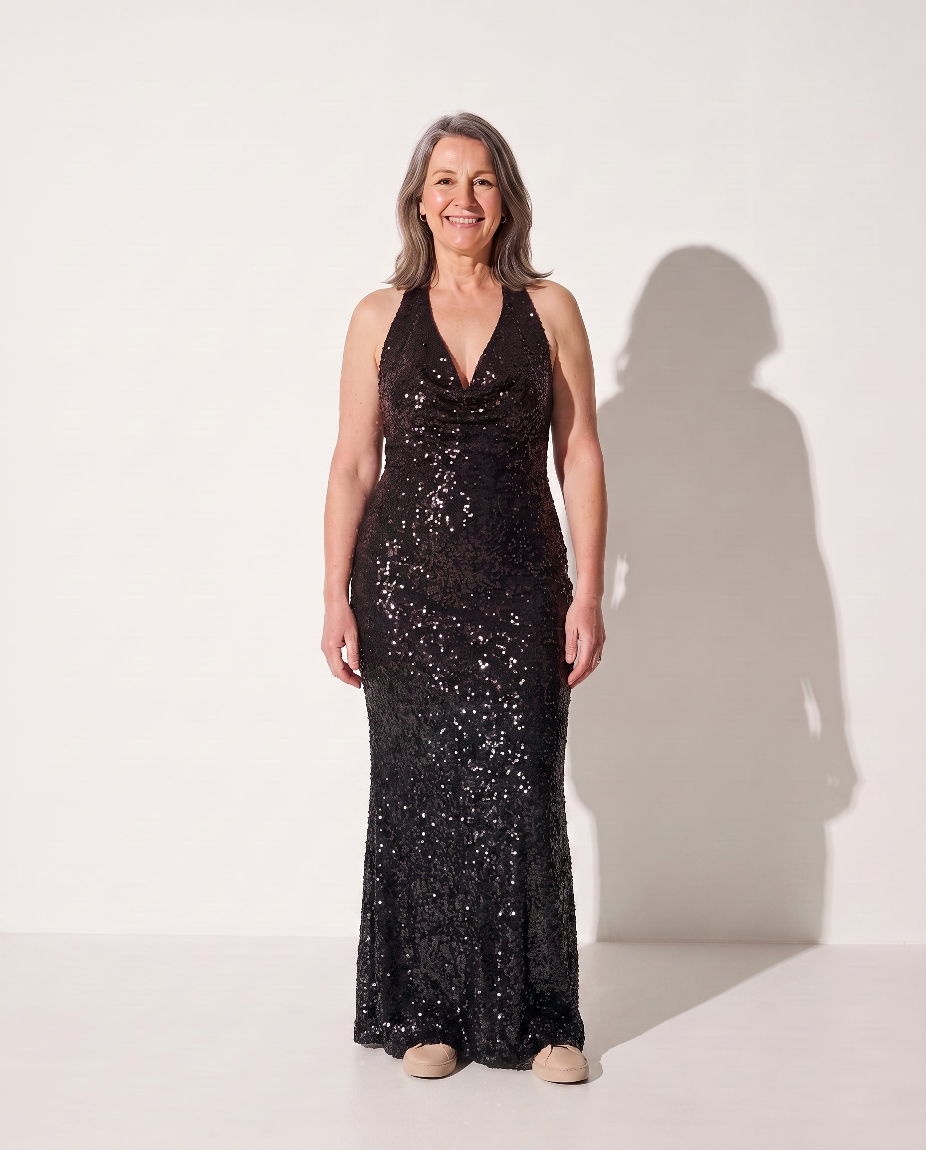 Berenice | Sequin Halter Open Back Maxi Dress Evening — Black
