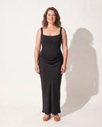 Nadia | Square Neck Winter Wedding Guest Dresses Bodycon Maxi — Black
