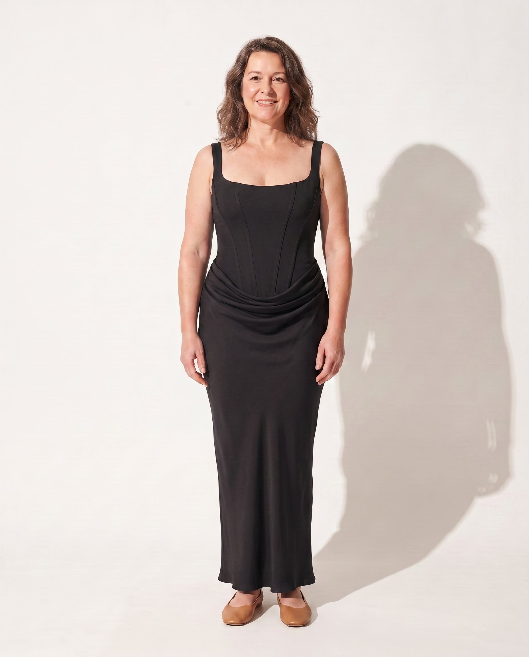 Nadia | Square Neck Winter Wedding Guest Dresses Bodycon Maxi — Black