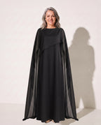 Xanthe | Draped Cape Evening Maxi Dresses For Special Occasions — Black
