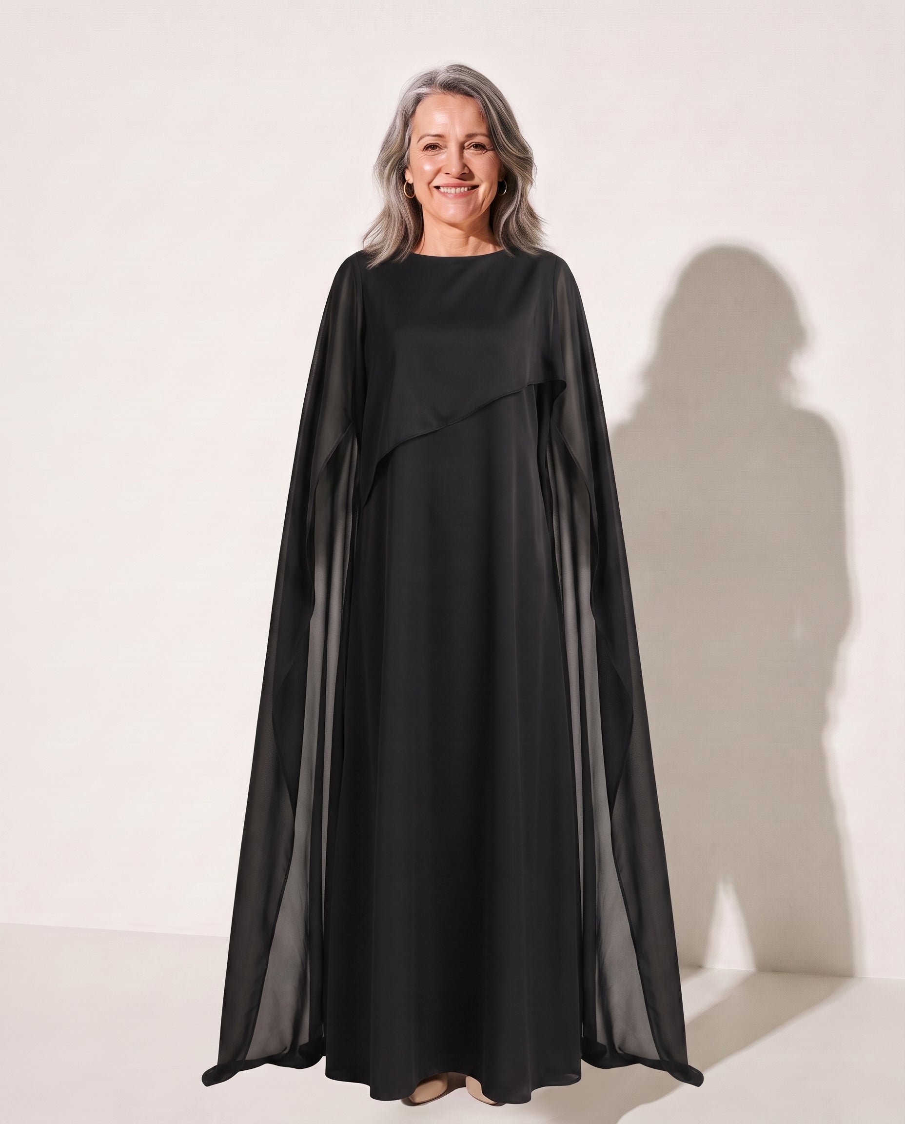Xanthe | Draped Cape Evening Maxi Dresses For Special Occasions — Black