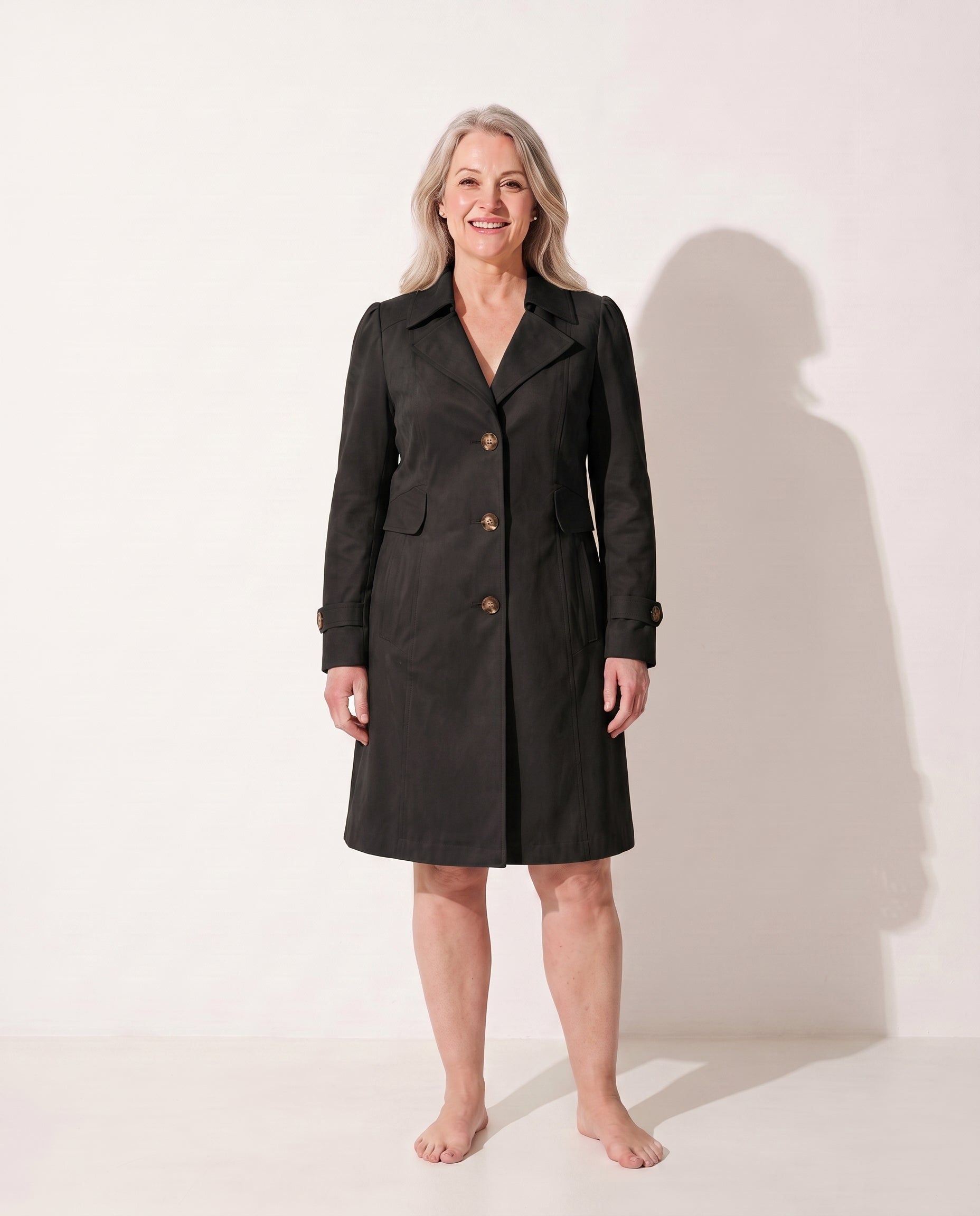 Solene | Womens Leather Trench Coat Tailored Long Blazer — Black
