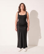 Ursula | Women Square Neck Corset Lace Maxi Wedding Dress — Black