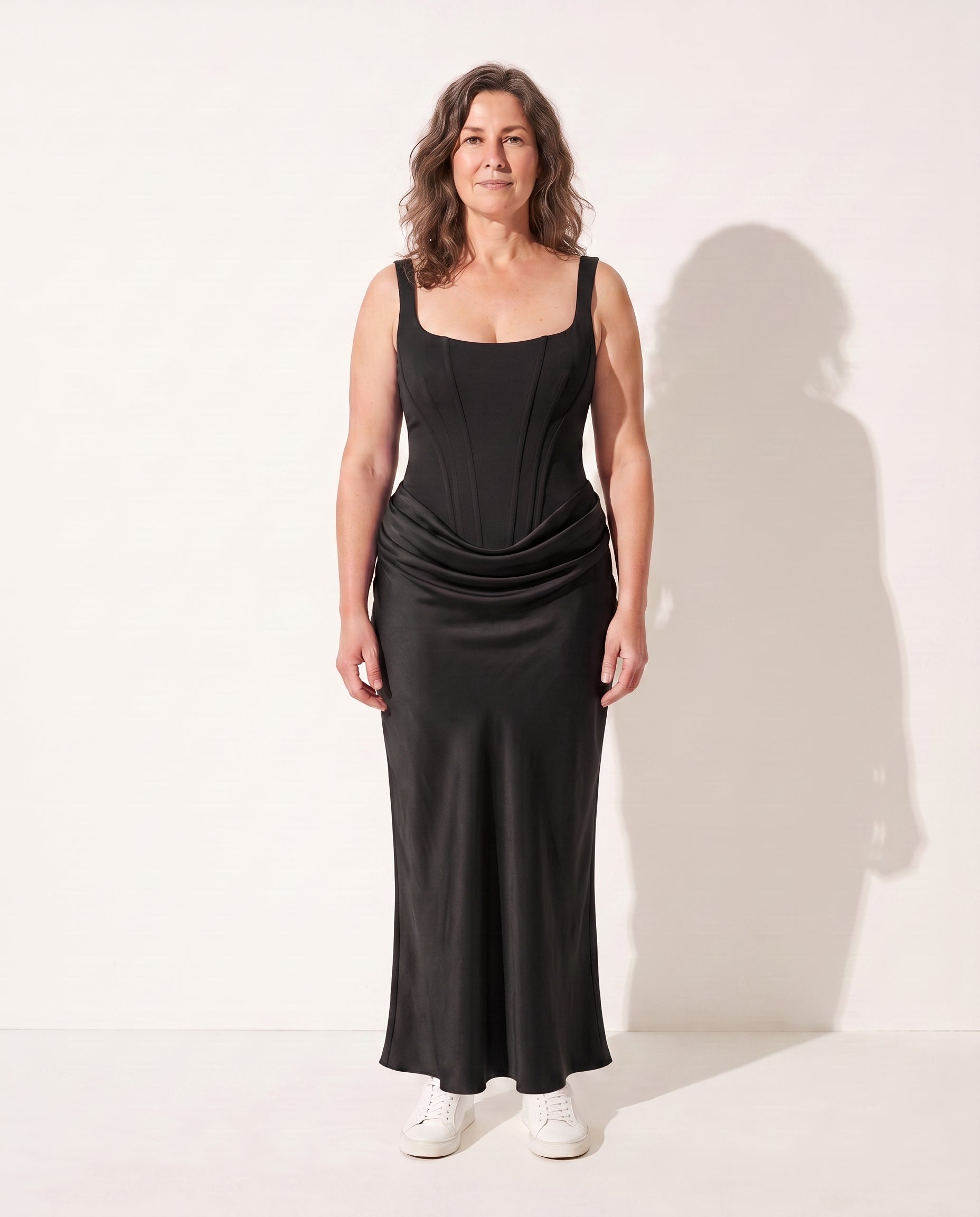 Ursula | Women Square Neck Corset Lace Maxi Wedding Dress — Black