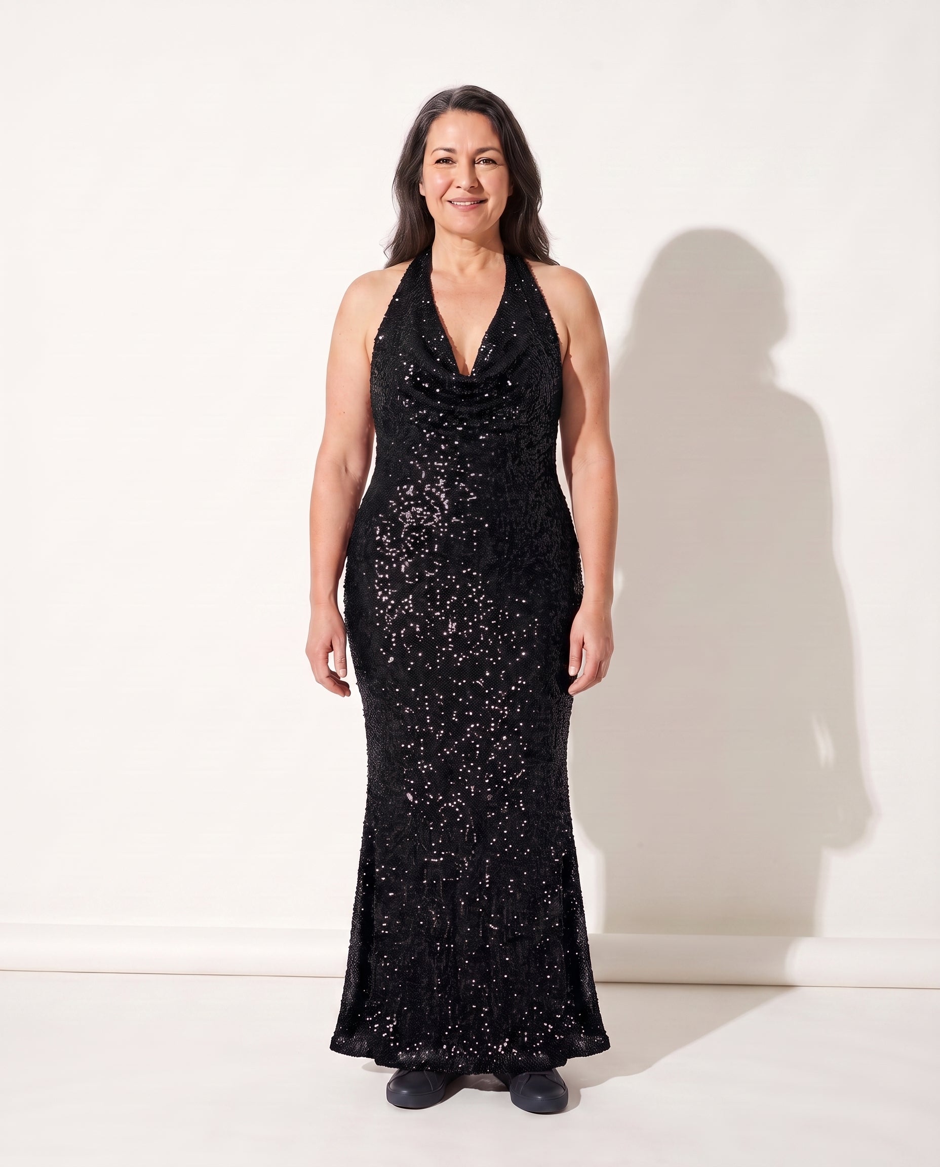 Ingrid | Sequin Halter Maxi Dress For Evening Occasions — Black