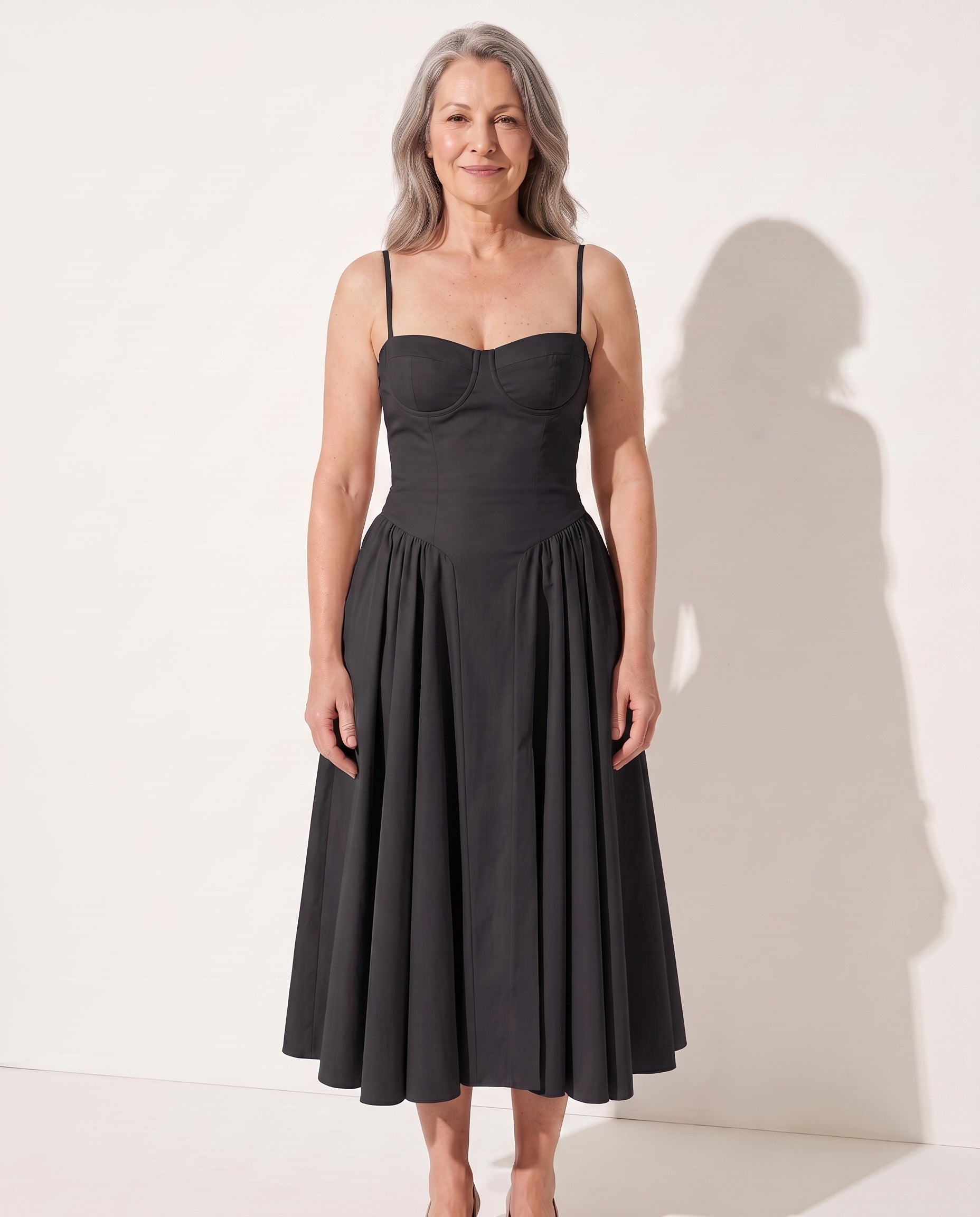 Aurelia | Red Corset Midi Dress Sweetheart Neckline Occasion — Black