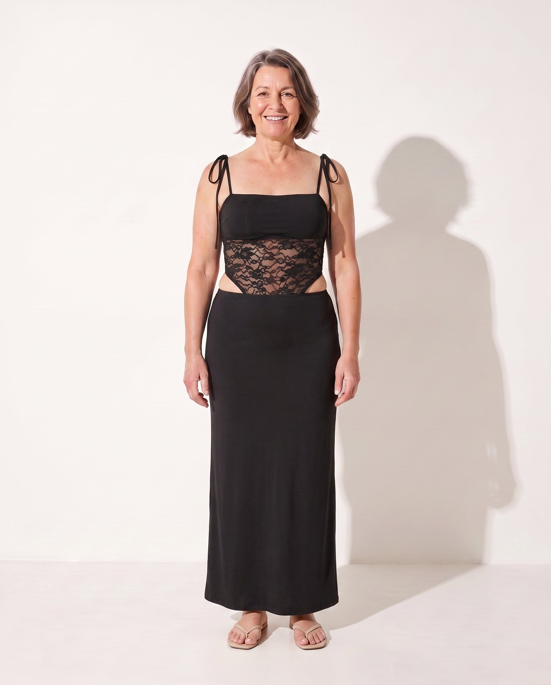 Sabine | Red Lace Cut Out Maxi Dress Evening Occasion — Black