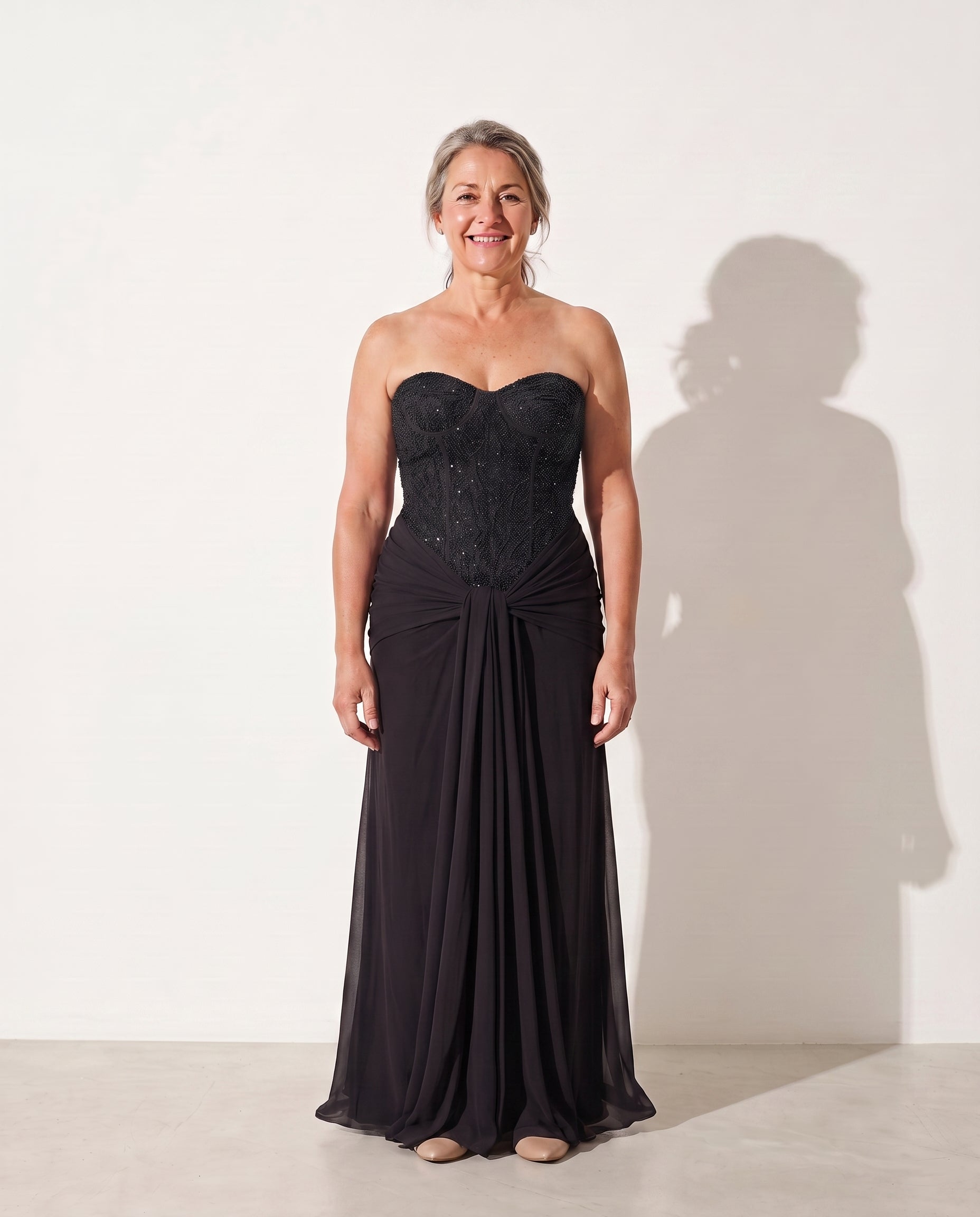 Valentina | Embellished Evening Maxi Dresses With Draped Detail — Black