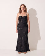 Mathilde | Plus Size Floral Embroidered Wedding Guest Maxi Dress — Black