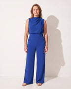 Sylvie | Long Sleeve Formal Jumpsuit Wide Leg High Neck — Blue