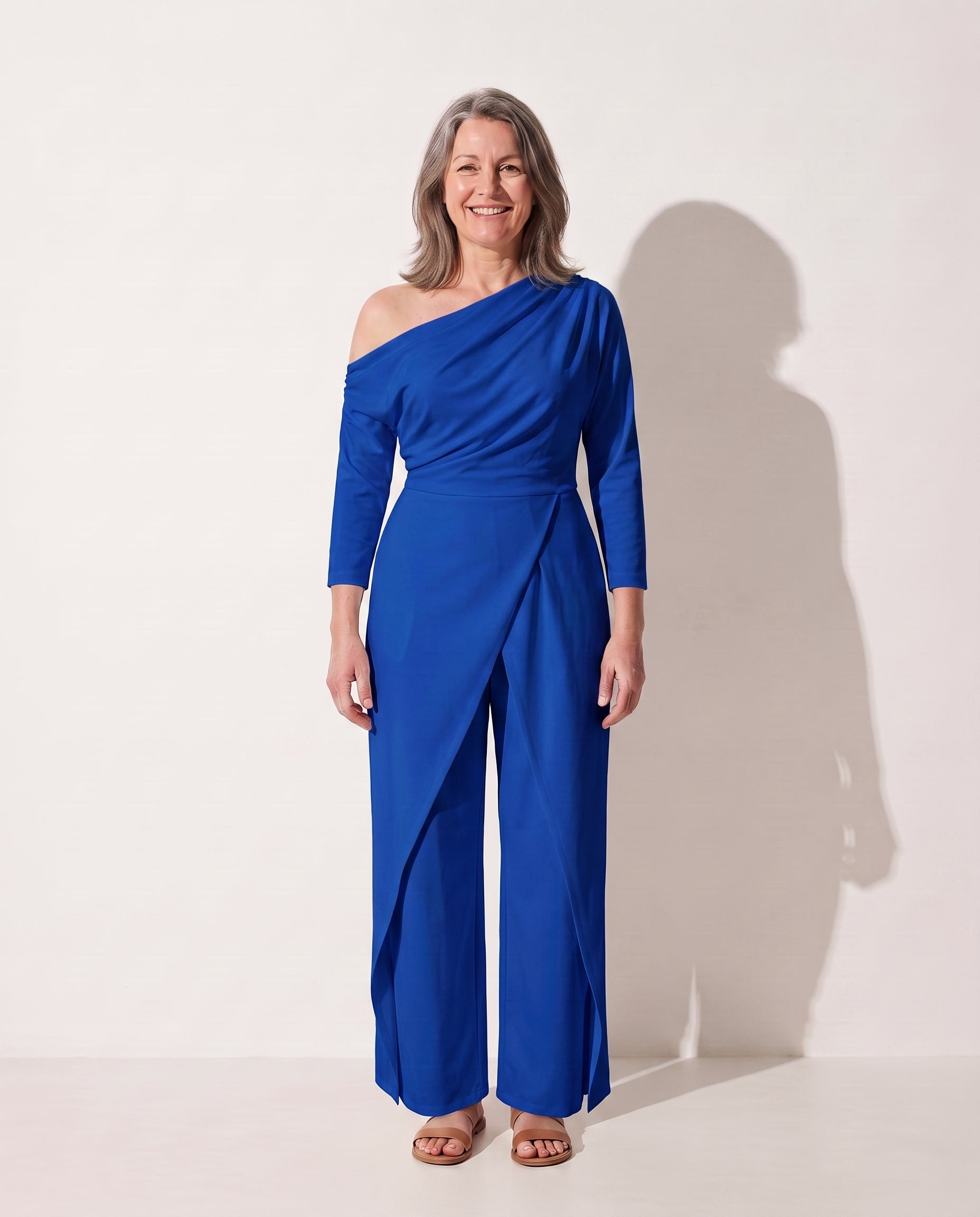 Arabella | One Shoulder Wide Leg Jumpsuit Evening Occasion — Blue