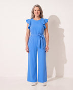 Eulalie | Elegant Wide Leg Evening Jumpsuits With Ruffle Detail — Blue